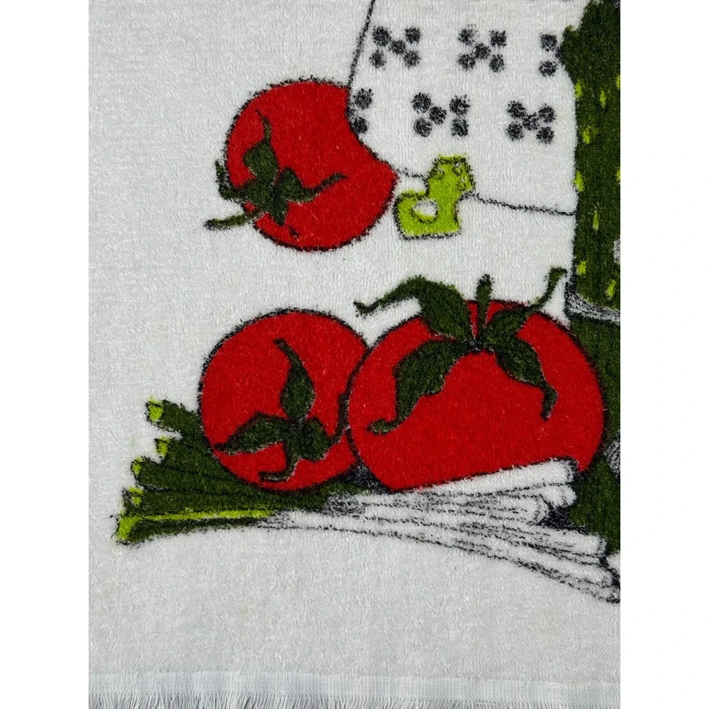 Vintage Ladybug Tomatoes Vegetables Kitchen Towel MCM Retro
